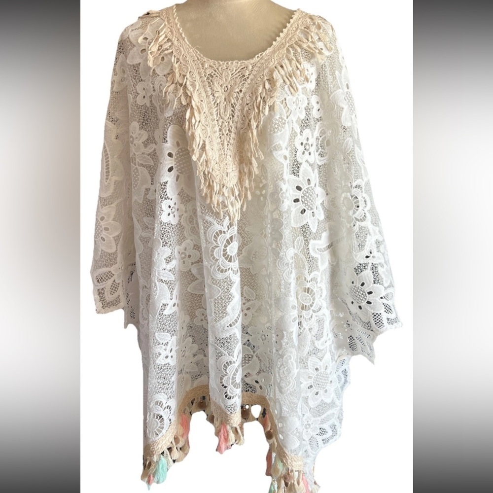 Gipsy Queen Boho Butterfly Sleeve Lacey Tassel Dress/top Ivory Fairy Whimsy L/XL